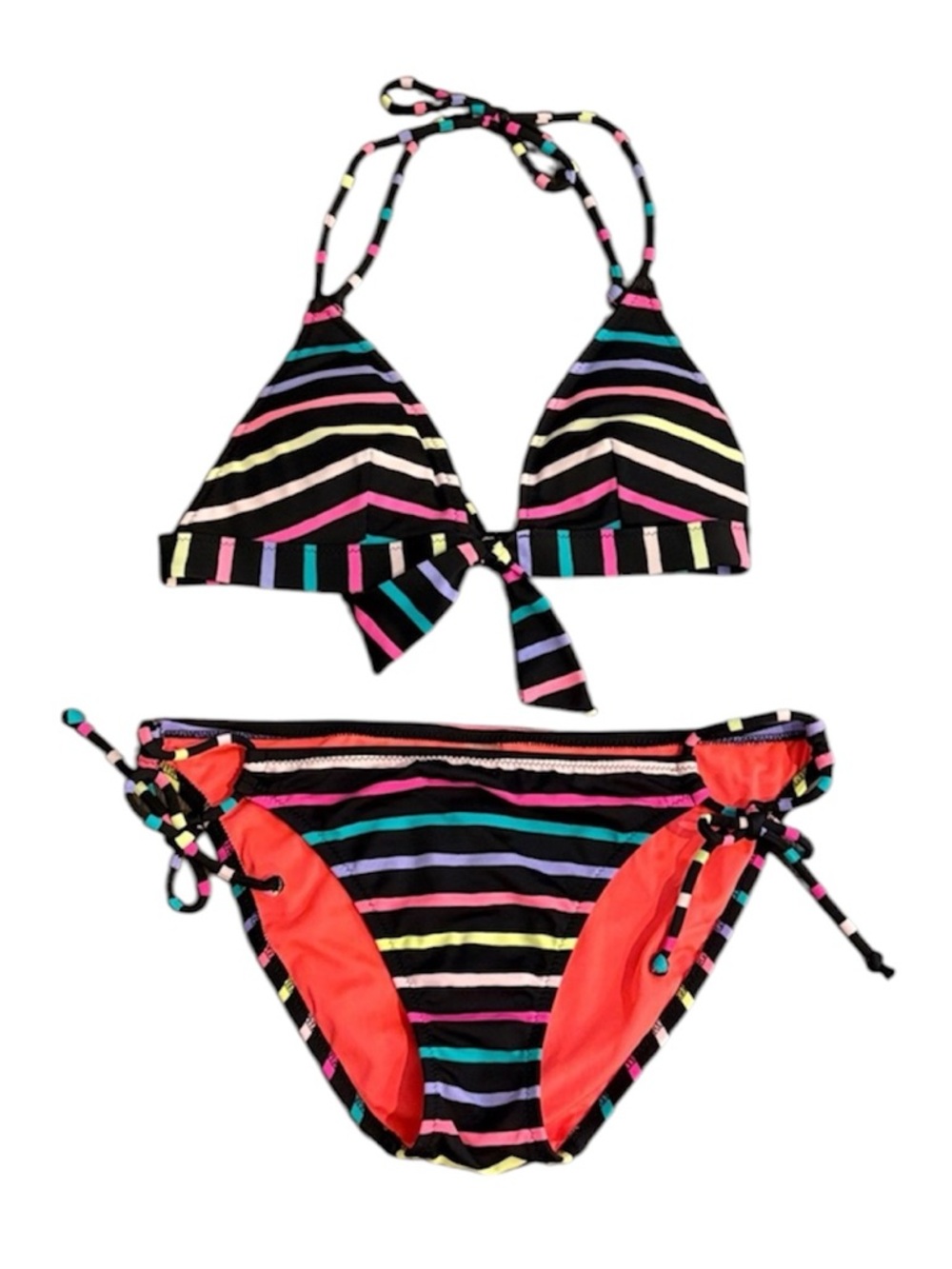Victoria's Secret multi color neon triangle top bikini full coverage bottom- S/P - Picture 1 of 8